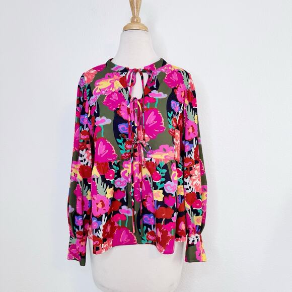 Crosby by Mollie Burch Renny Top Floral Forest Size S Pink Colorful Preppy Glam - Picture 2 of 14